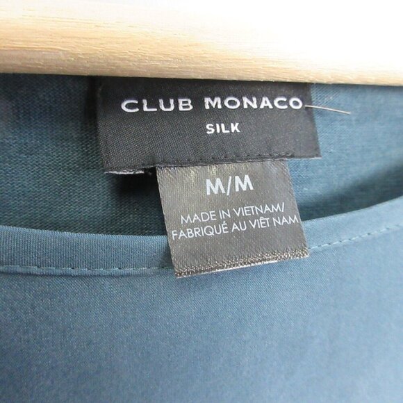 Club Monaco Silk Blouse Top Women Medium M Blue Short Sleeve Pullover Casual 102 - Picture 3 of 8